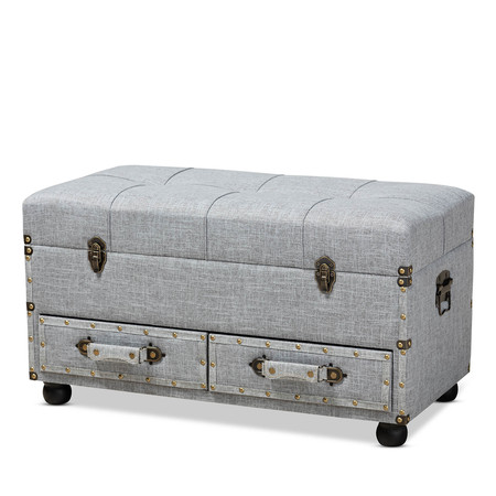 Baxton Studio Flynn Transitional Grey Upholstered 2-Drawer Storage Trunk Ottoman 162-10516